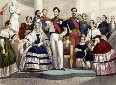 Vuodesta 1830 vuoteen 1848. Prinsessa Marie, Marie Amélie, Louis Philippe 1., Pariisin kreivi, Chartresin herttua ja prinsessa Hélène. Kaiverrus 1800-luvulta. tekijältä Unknown artist