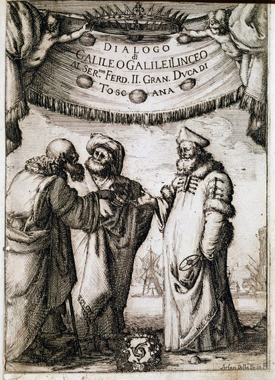 "" Dialogi maailman kahdesta suuresta järjestelmästä"" (dialogo sopra i due massimi sistemi del mondo), jonka paavi Urbanus VIII tilasi tähtitieteilijälle ja fyysikolle Galileo Galilei dit Galilealle (1564-1642) noin vuonna 1620 ja julkaistiin vuonna 1632. tekijältä Unknown artist