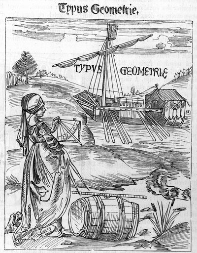 Geometrian eturintama Gregor Reischin (1467-1525) "Margarita Philosophicassa" tekijältä Unknown artist