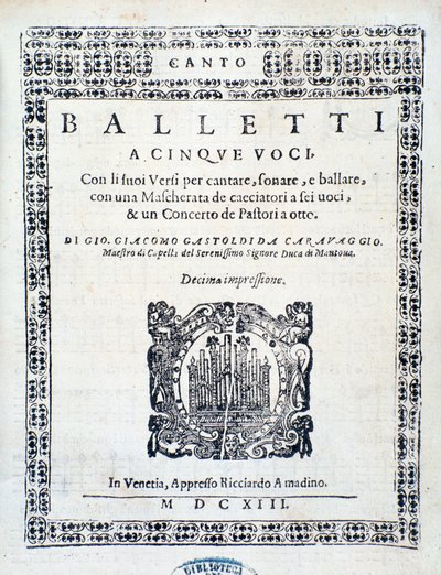 Giovanni Giacomo Gastoldin Ballettin etukappale viidelle äänelle tekijältä Unknown artist