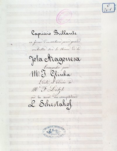 Capriccion loistava etukappale Jota Aragonesen (espanjalainen alkusoitto nro 1) teemasta, Mikhail Glinka tekijältä Unknown artist