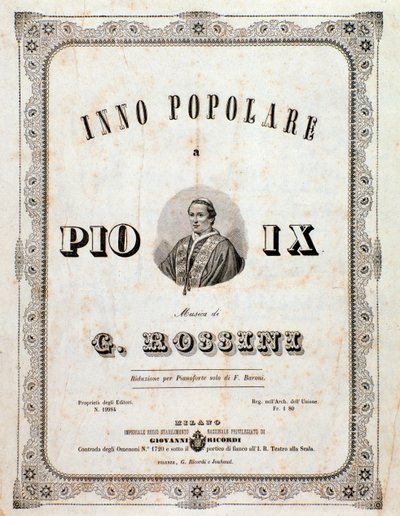 Partituurin etukappale Gioacchino Rossinin suosittu laulu Pius IX:lle tekijältä Unknown artist