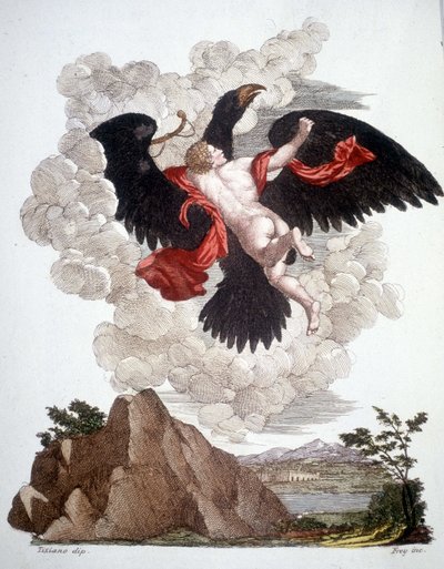 Jupiterin (Zeuksen) poistama Ganimede muuttui kotkaksi - kaiverrus tekijältä Unknown artist