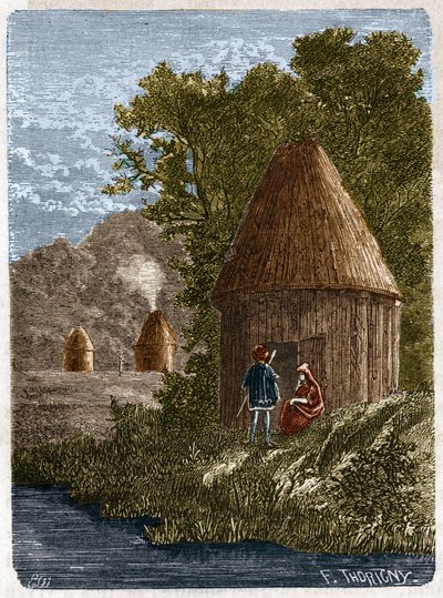 Gauloisen talot. 1800-luvun kaiverrus. tekijältä Unknown artist