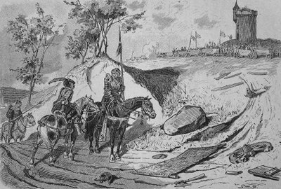 Saksan talonpoikaissota (1524-1526): Maanviljelijöiden vaunut Koenigshofenissa, Saksassa. tekijältä Unknown artist
