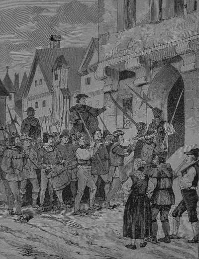 Saksan talonpoikaissota (1524-1526): Orenbach, maanviljelijät, Rotenburg, Baijeri, Saksa. tekijältä Unknown artist