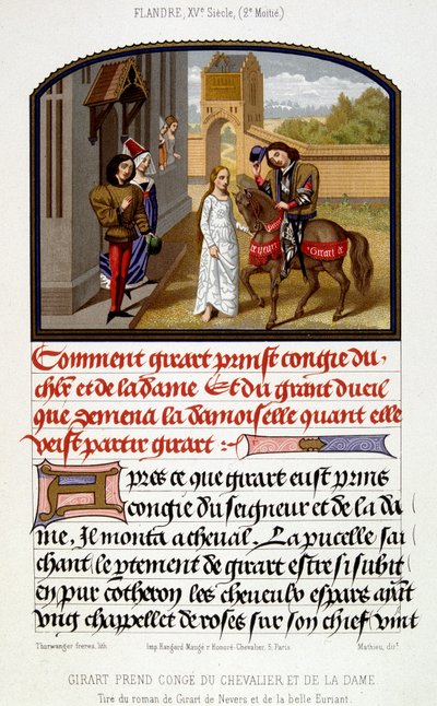 Girart jättää ritari ja rouva - faksimile valaistuksen 1400-luvulta tekijältä Unknown artist