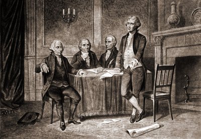 Kuvernööri Morris (1752-1816), Adamsin, Hamiltonin ja Jeffersonin kanssa. tekijältä Unknown artist