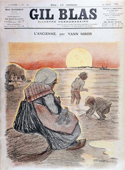 Isoäiti ja lapset laskevassa auringossa, "" Gil Blas"" 20. elokuuta tekijältä Unknown artist