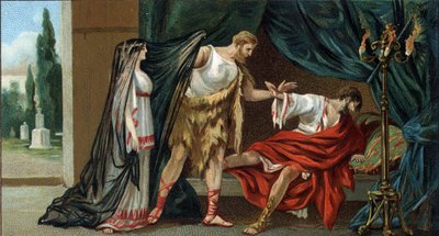 Suuret kreikkalaiset tragediat: "Alceste" Euripides. Apollo oli saanut Parquesilta, että Admete, Pheresin kuningas, joka oli hänelle rakas, ei kuolisi, jos joku hänen trepas-päivänä suostuisi kuolemaan hänen puolestaan. Admeten vaimo Alceste nousi pelastam tekijältä Unknown artist