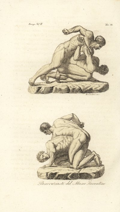 Kreikkalaiset urheilijat kilpailevat Pankrationin kamppailulajeissa tekijältä Unknown artist