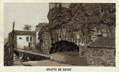 Grotte de Royat (Puy-de-Dome ja Auvergnen alue). 1800-luvun lopun kromolitografia. tekijältä Unknown artist