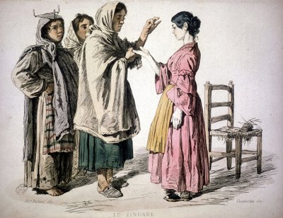 Mustalainen lukeminen kädessä - kirjassa "" Napolin kuningaskunnan tapa", De Bourcard tekijältä Unknown artist