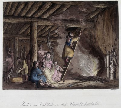 Kamtschadalesin asuinalue, Siperia. "" Vanha ja moderni puku"" tekijältä Unknown artist