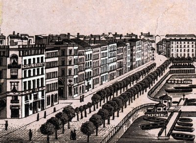 Hampuri, Saksa: näkymä vanhalle Jungfernstiegille (vanha Jungfernstieg Hampurissa). kirjassa "" Maailma havainnollistaa 168 näkymää"" Päiväämätön (1800-luvun loppu) tekijältä Unknown artist