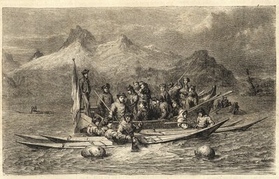 Harppuhylkeenmetsästys - Hylkeenmetsästys Grönlannissa - Kaiverrus kirjasta "" The Illustrous Universe"" 1866 tekijältä Unknown artist