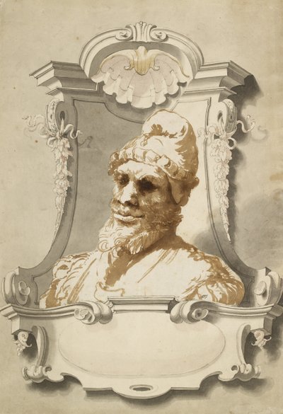 Miehen pää, noin 1600-luku (sivellinpiirros bistressä) tekijältä Unknown artist