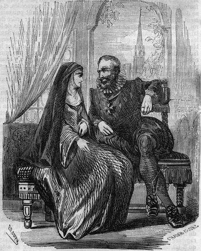 Henry IV Ranskan kuningas (1553-1610) Montmartren luostari Marie de Beauvilliersin kanssa - Kaiverrus 1800-luvulta tekijältä Unknown artist