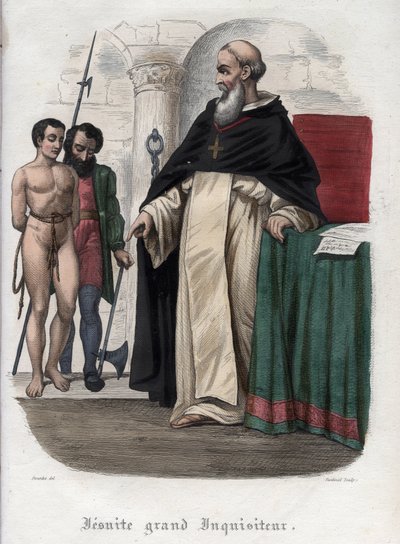 Harhaoppinen vanki ja jesuiittasuurinkvisiittori paavi Klemens VIII:n hallituskaudella (1592-1605). Kaiverrus vuodelta 1842 Maurice Lachatren teokseen "Histoire des Popes". Yksityinen kokoelma. tekijältä Unknown artist