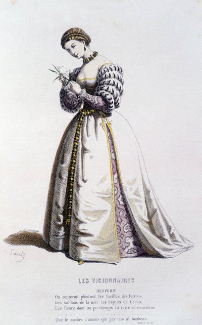 Hesperie "visionäärissä" (Jean Desmarets Saint Sorlin vuonna 1637), Edouard Fournierin ""ranskalaisessa teatterissa 1500- ja 1600-luvuilla ennen Molierea". tekijältä Unknown artist