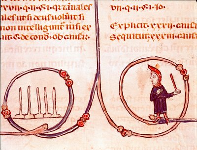 Kanonisen oikeuden historia: "" Keilailupeli""" Miniatyyri otettu kirjasta "" Decret de Gratien"" ("Concordia discordantium canonum" tai "Decretum Gratiani") vuodelta 1140 ja säätelee roomalaiskatolisen kirkon lakeja ja kaanoneja . 1200-luvun Laon, tekijältä Unknown artist