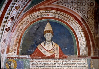 Pyhän Franciscus Assisilaisen historia: Paavi Innocenzo III:n esitys, jossa näkyy kupla, joka vahvistaa fransiskaanien vallan vuonna 1210 (fresko) tekijältä Unknown artist