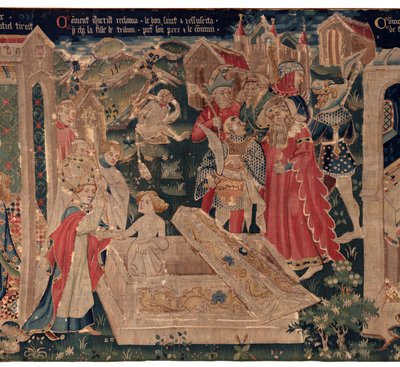 Saint Piatin ja Saint Eleuthèren historia, kohtaus 12: Tribuunin tyttären ylösnousemus tekijältä Unknown artist