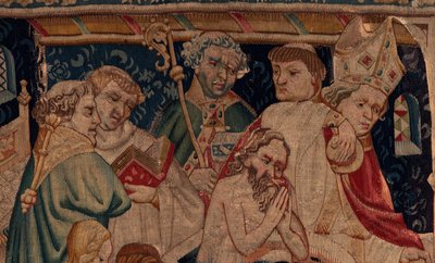 Saint Piatin ja Saint Eleuthèren historia, kohtaus 7 maanpaossa olevien kristittyjen kaste, Yksityiskohta. Kaste. tekijältä Unknown artist