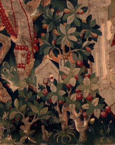 Saint Piatin ja Saint Eleuthèren historia, kohtaus 8 Yksityiskohta keskellä oikeaa. Luontomaisema, pensaita. tekijältä Unknown artist