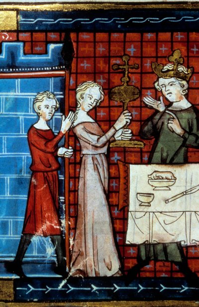 Pyhän Graalin kulkue. Miniatyyri elokuvasta "" Tale du Grail"" tekijältä Unknown artist