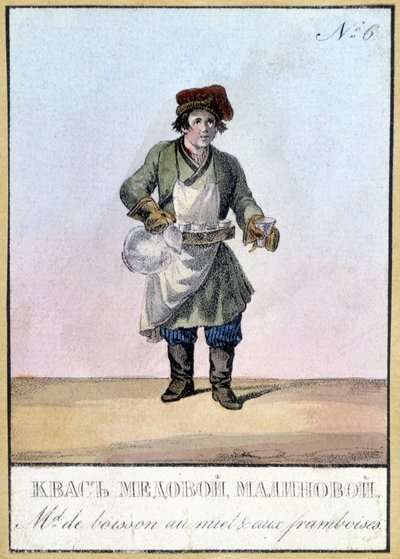 Hunaja- ja vadelmajuomien jälleenmyyjä Venäjällä 1800-luvulla. Kuva 1800-luvulta. tekijältä Unknown artist