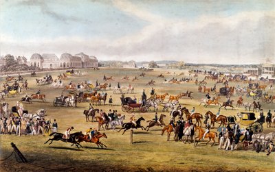 Hevoskilpailut Chantillyssa Orleansin herttuan suojeluksessa Kaiverrus vuodelta 1841. Yksityinen kokoelma tekijältä Unknown artist