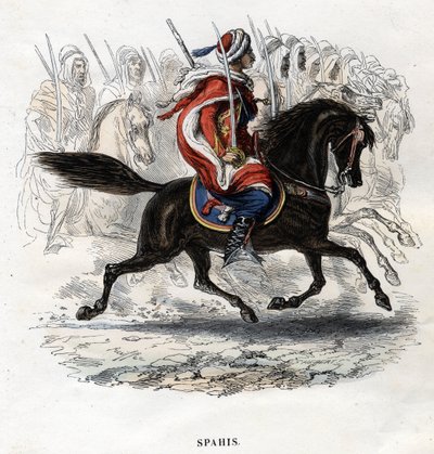 Spahit hevosen selässä. Kaiverrus vuodelta 1844. tekijältä Unknown artist