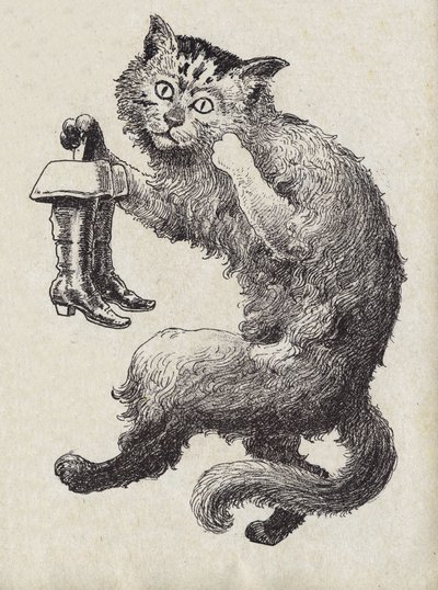Kuvitus "" Le chat Botte" -kirjaan, ranskalaisen kirjailijan Charles Perrault