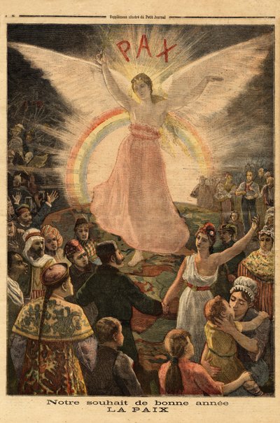 Kuvitus uudenvuoden tervehdyksiin 1894, rauhaa kaikille kansoille. Kaiverrus "" Le petit Journal" -lehdessä 1.1.1894. Selvan kokoelma. tekijältä Unknown artist