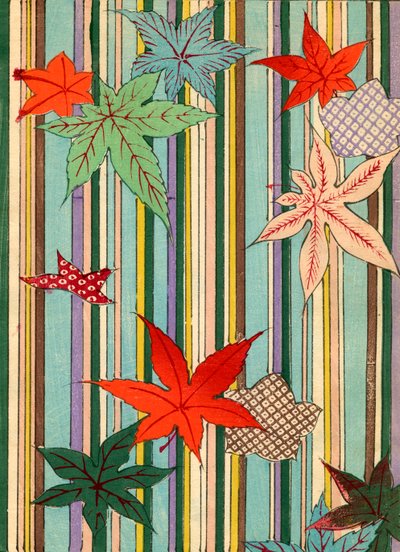 Kuva syksyn lehdistä raidallisella taustalla tekijältä Unknown artist