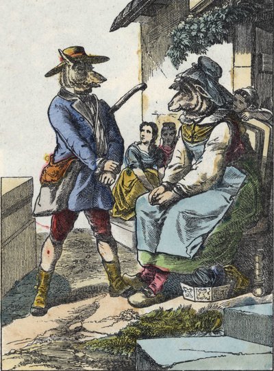 Kuvitus tarinasta "Hyvä äitilammas". "" Tarinoita kodista pienimmille"". Anonyymi kaiverrus 1800-luvulta. tekijältä Unknown artist