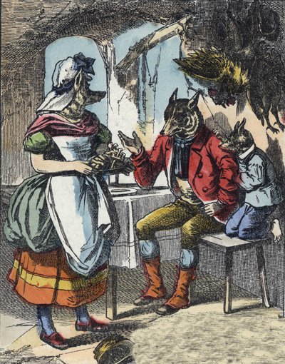 Kuvitus tarinasta "Hyvä äitilammas". "" Tarinoita kodista pienimmille"". Anonyymi kaiverrus 1800-luvulta. tekijältä Unknown artist
