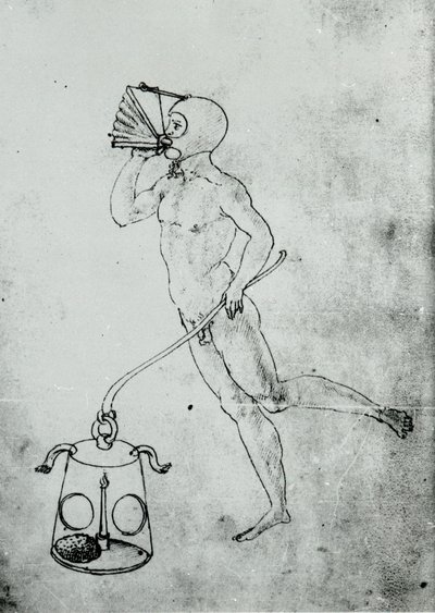 Francesco di Giorgion teoksessa on tämä piirustus, joka kuvaa veden alla hengittävää palkea tekijältä Unknown artist