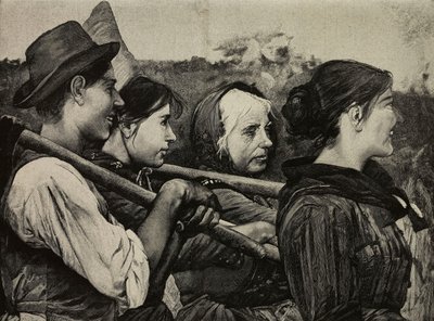 Auf den Feldern, Gravur von F Cantagalli nach einem Gemälde von Egisto Ferroni aus L