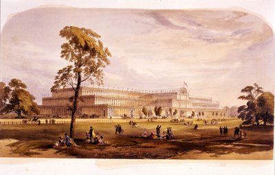 Teollinen vallankumous: näkymä Crystal Palacesta, jonka Joseph Paxton rakensi vuoden 1851 maailmannäyttelyä varten Lontoossa (Hyde Park) 1800-luvulla tekijältä Unknown artist