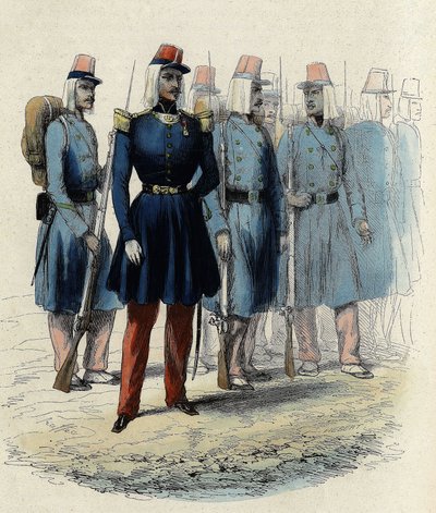 Ranskan armeijan jalkaväki vuonna 1830 Algeriassa, upseeri, aliupseerit ja sotilaat, Leon Galibertin teoksessa L
