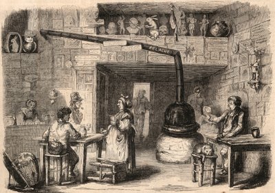 Le Lapin Blanc (Rabbit-Blanc) -kabaree, rue aux feves Pariisissa ennen sen purkamista. Taverna, joka juontaa juurensa monarkian ensimmäiseltä ajalta. Kaiverrus "" Le Monde illustrious"" vuodelta 1862. Yksityinen kokoelma. tekijältä Unknown artist