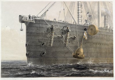 Merenalaisen kaapelin asennus vuonna 1858 (maamerkkipoiju) - W. H. Russelin "The Atlantic Telegraph", noin 1860 tekijältä Unknown artist