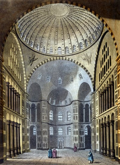Konstantinopolin Hagia Sofia -moskeijan sisustus - teoksessa "Vanha ja moderni puku" Ferrario, toim. Milano tekijältä Unknown artist