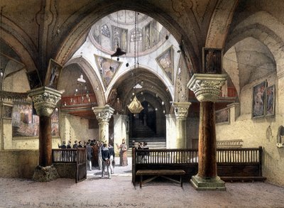 Jerusalemin Pyhän Helenan kappelin sisustus. 1800-luvun kaiverrus. tekijältä Unknown artist