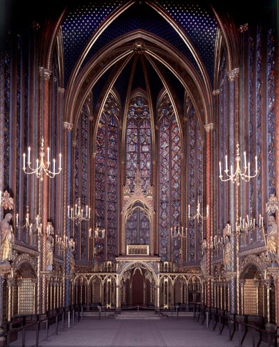 Pariisin Sainte Chapellen sisäkuva: Korkea kappeli, arkkitehtuuri tekijältä Unknown artist