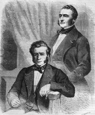 Isaac ja Jacob Emile Pereire, ranskalaiset liikemiehet, Société de Crédit Mobilier -järjestön perustajat (1852). tekijältä Unknown artist