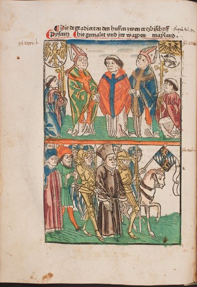 Jan Hus (1365-1415) livre au pouvoir seculier - Jan Hus luovutettiin maalliselle vallalle (Kuva Richentalin kuvitetusta kronikasta), Anonymous. Akvarelli ja muste paperille tekijältä Unknown artist