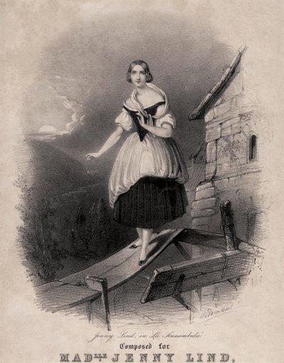 Jenny Lind, ruotsalainen sopraano Bellinin La sonnambulan unissakävelykohtauksessa tekijältä Unknown